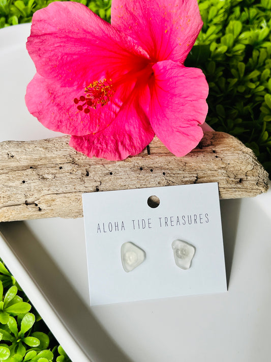 Sterling Silver White Seaglass Earring Studs