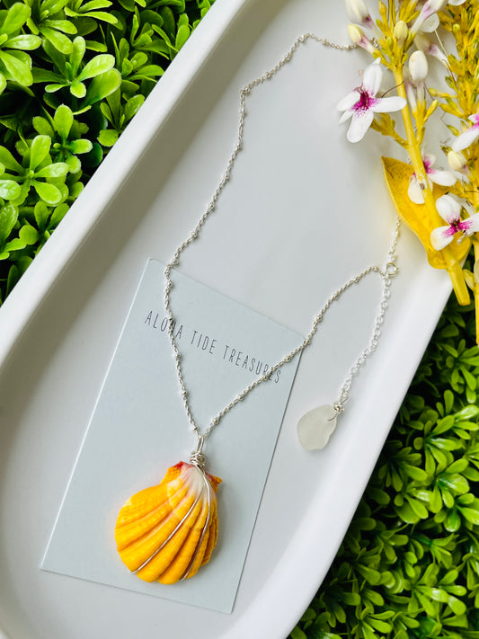 Sterling Silver Large Sunrise Shell Necklace 16”