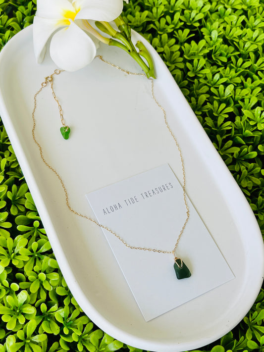 14K GF Green Seaglass Necklace 17” - Stephanie