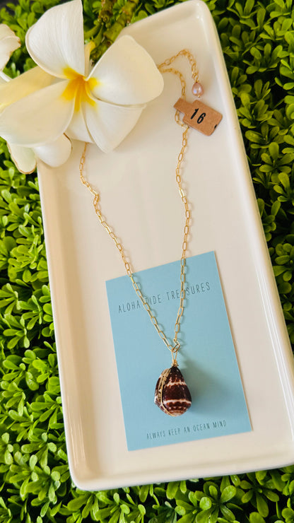 14K GF Chaldean Cone Shell Necklace 16”