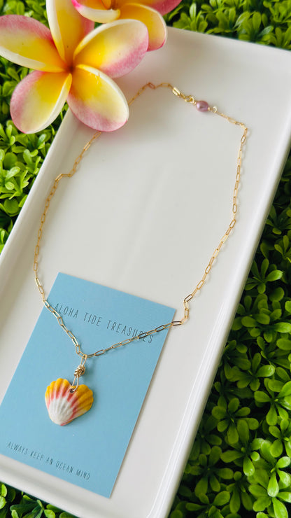 14K GF Sunrise Shell Heart Necklace 16”