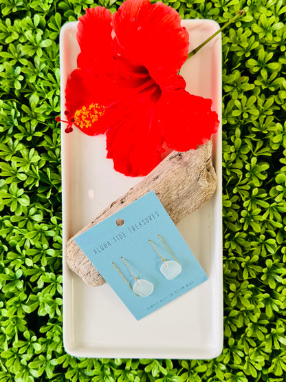 14K GF White Seaglass Threader Earrings- Julianne