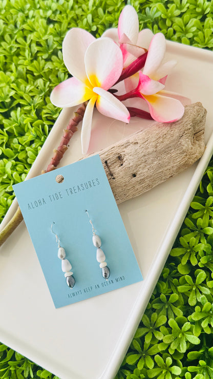Sterling Silver Puka/Pearl Dangle Earrings- Rebecca