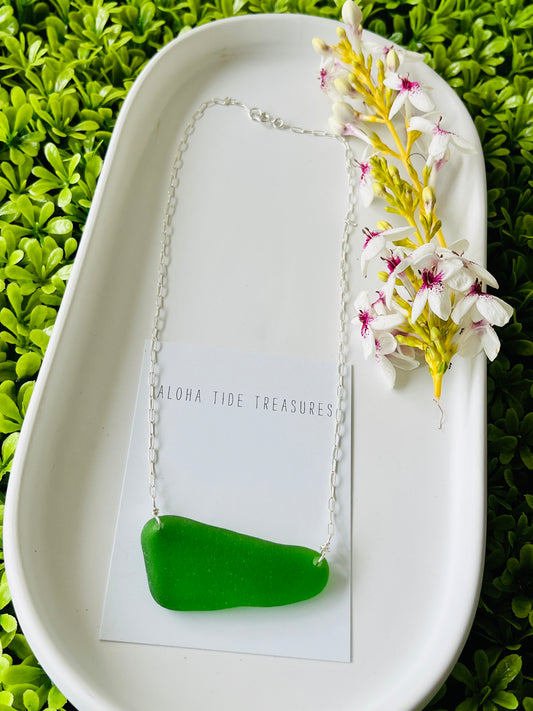 Sterling SIlver Green Sea Glass Necklace 17”