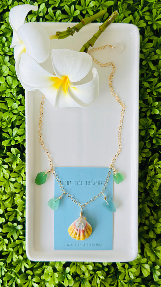 14K GF Dangle Necklace Sunrise/Seaglass - Mary