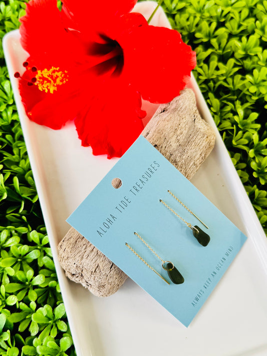 14K GF Green Seaglass Threader Earrings