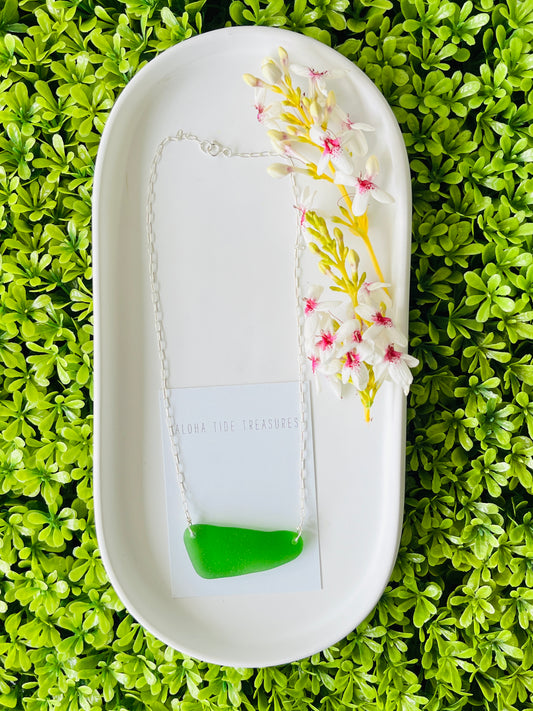 Sterling SIlver Green Sea Glass Necklace 17”