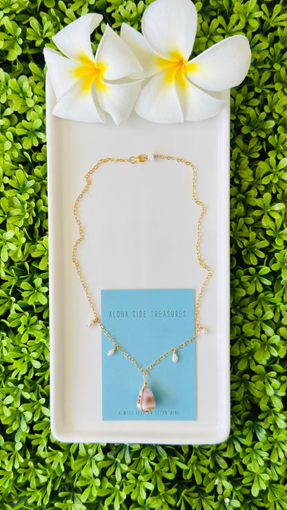 14K GF Cone/Pearl Dangle Necklace