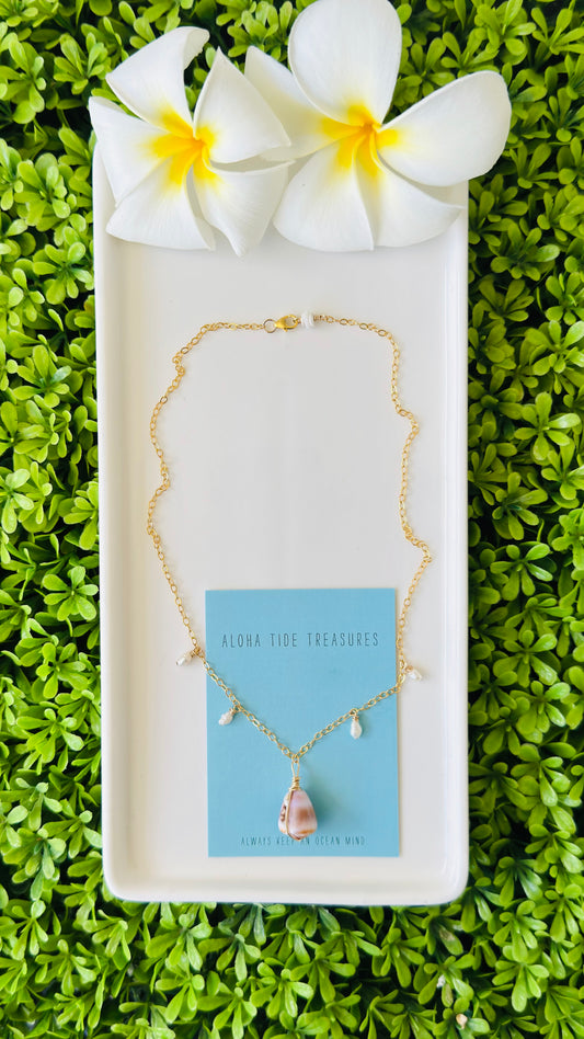 14K GF Cone/Pearl Dangle Necklace