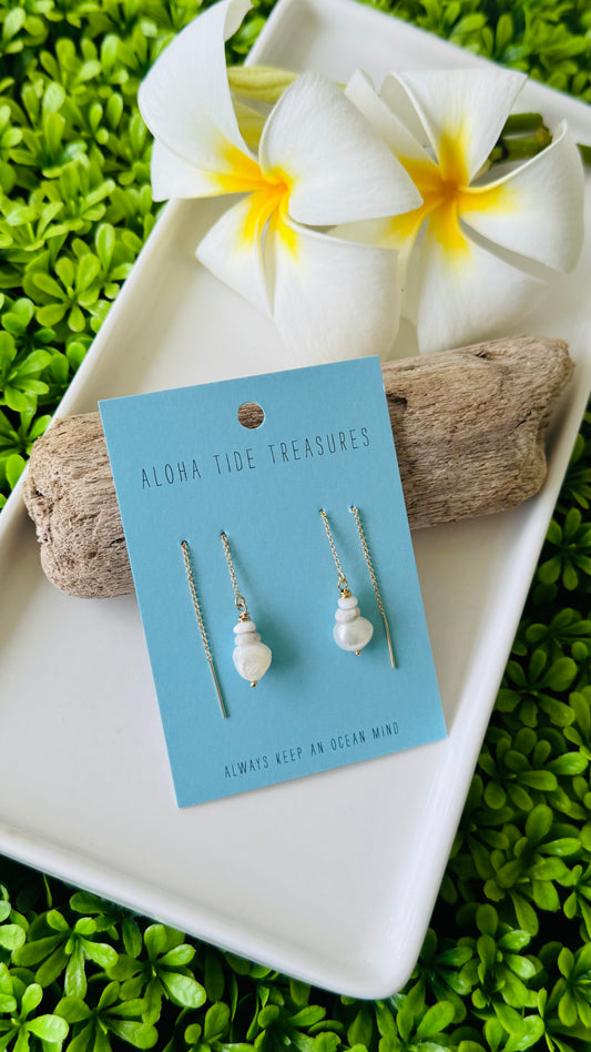 14K GF Puka/Pearl Threader Earrings - Sage