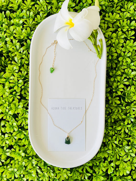 14K GF Green Seaglass Necklace 17” - Stephanie