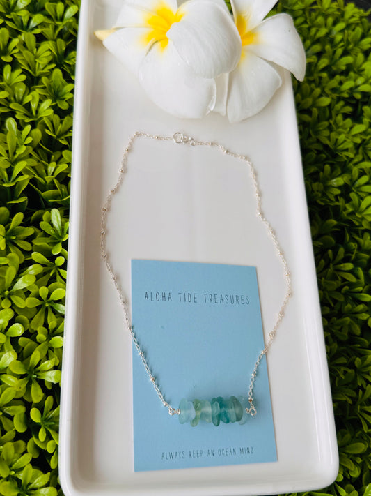 Sterling Silver Sea Glass bar Necklace 16” - Karla