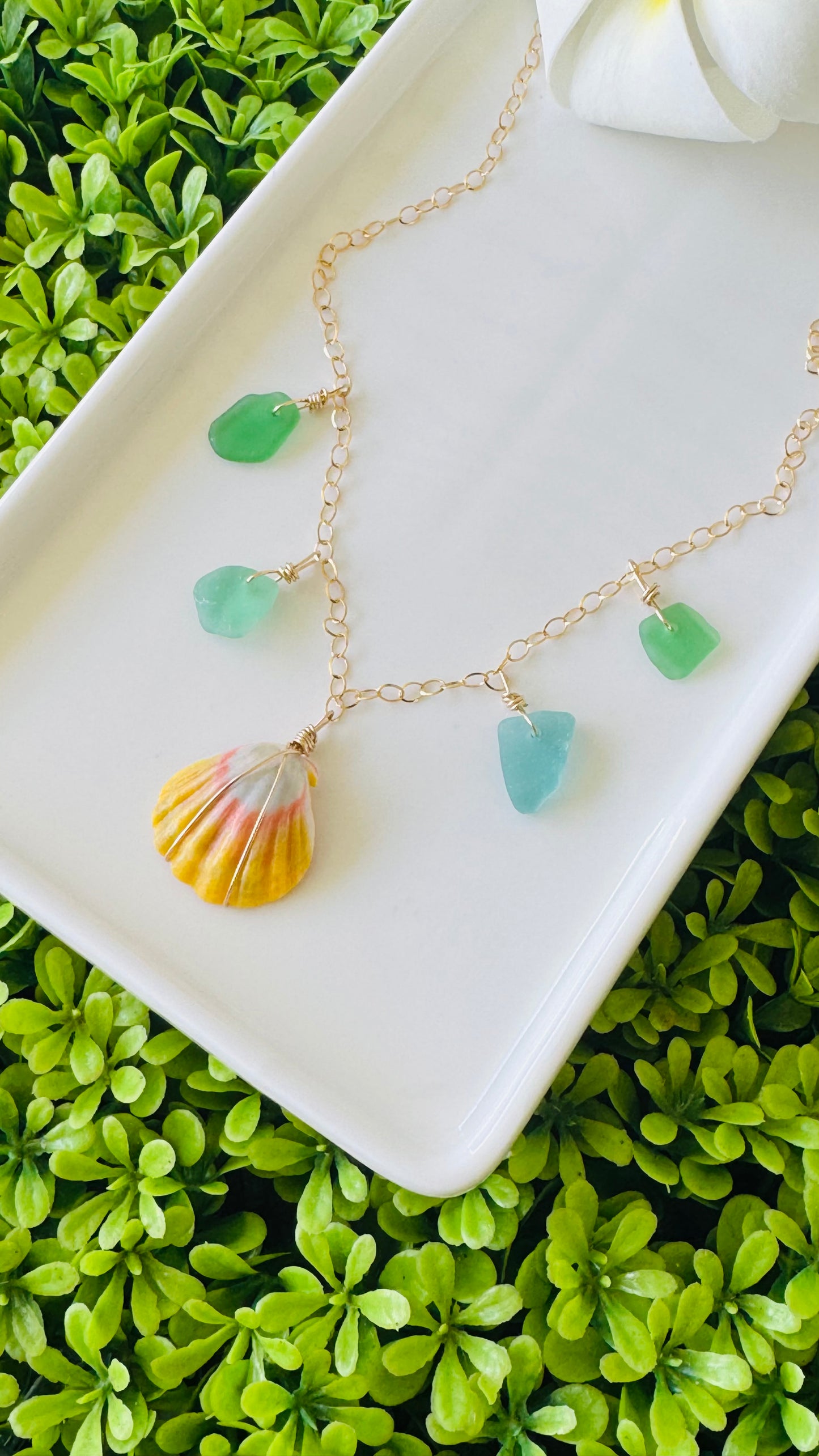 14K GF Dangle Necklace Sunrise/Seaglass - Mary