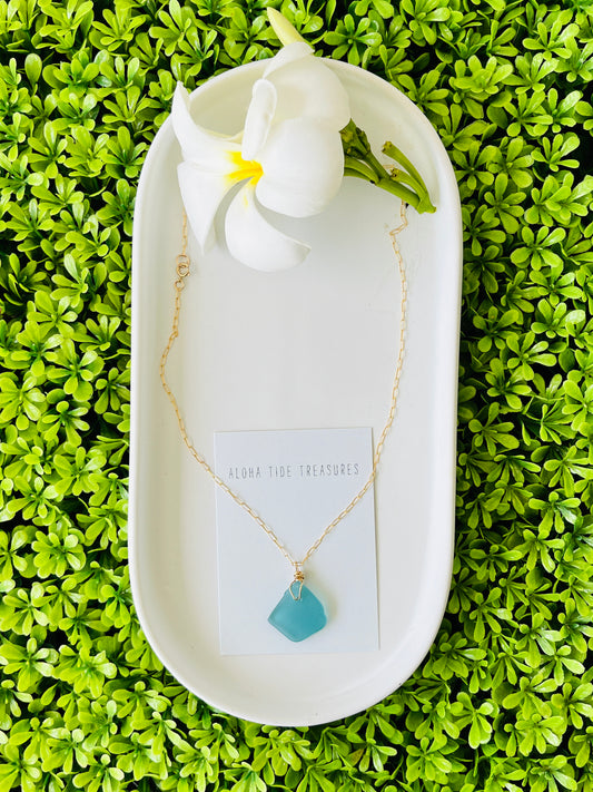 14K GF Blue Seaglass Necklace 18” - Stephanie