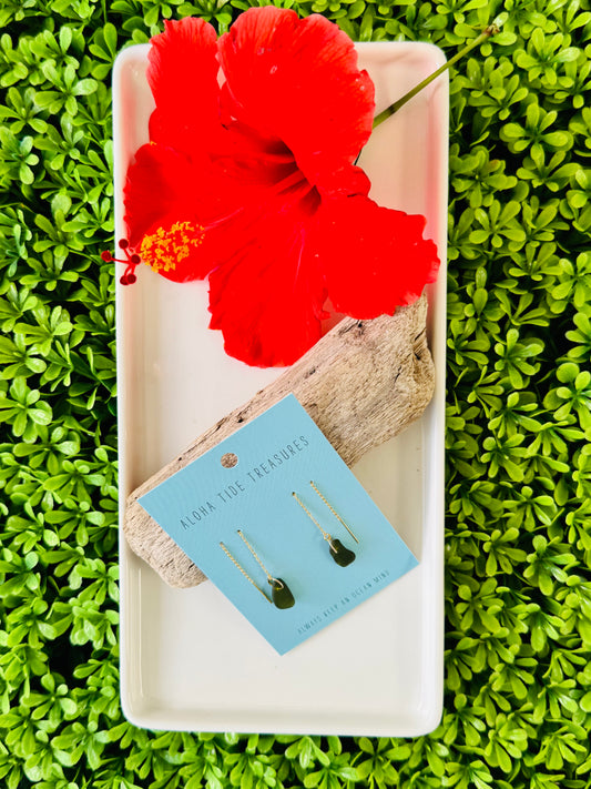 14K GF Green Seaglass Threader Earrings