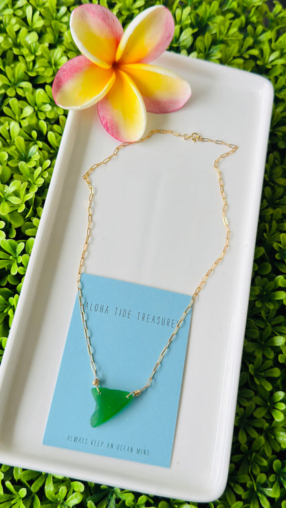 14K GF Green Seaglass Necklace 16” - AB
