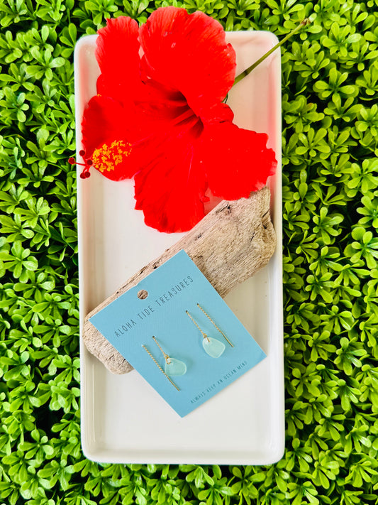 14K GF White Seaglass Threader Earrings