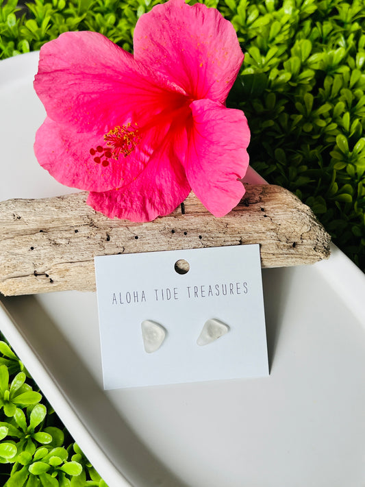 Sterling Silver White Seaglass Earring Studs