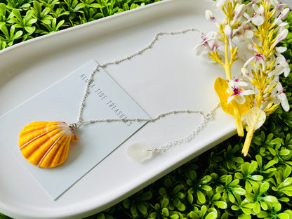 Sterling Silver Large Sunrise Shell Necklace 16”