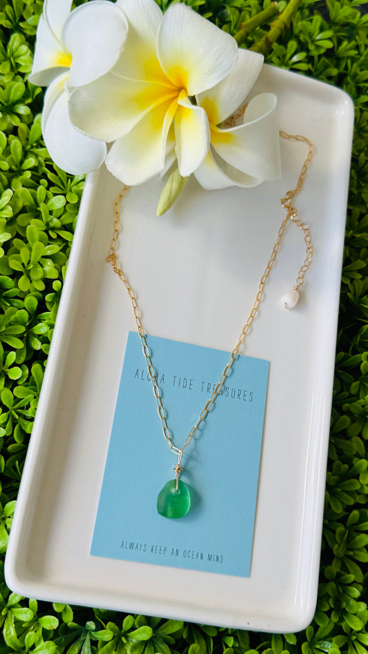 14K GF Green Seaglass Necklace 18” - Sara