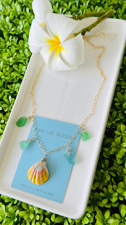 14K GF Dangle Necklace Sunrise/Seaglass - Mary
