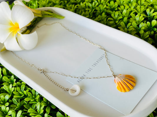 Sterling Silver Sunrise Shell Necklace 16”