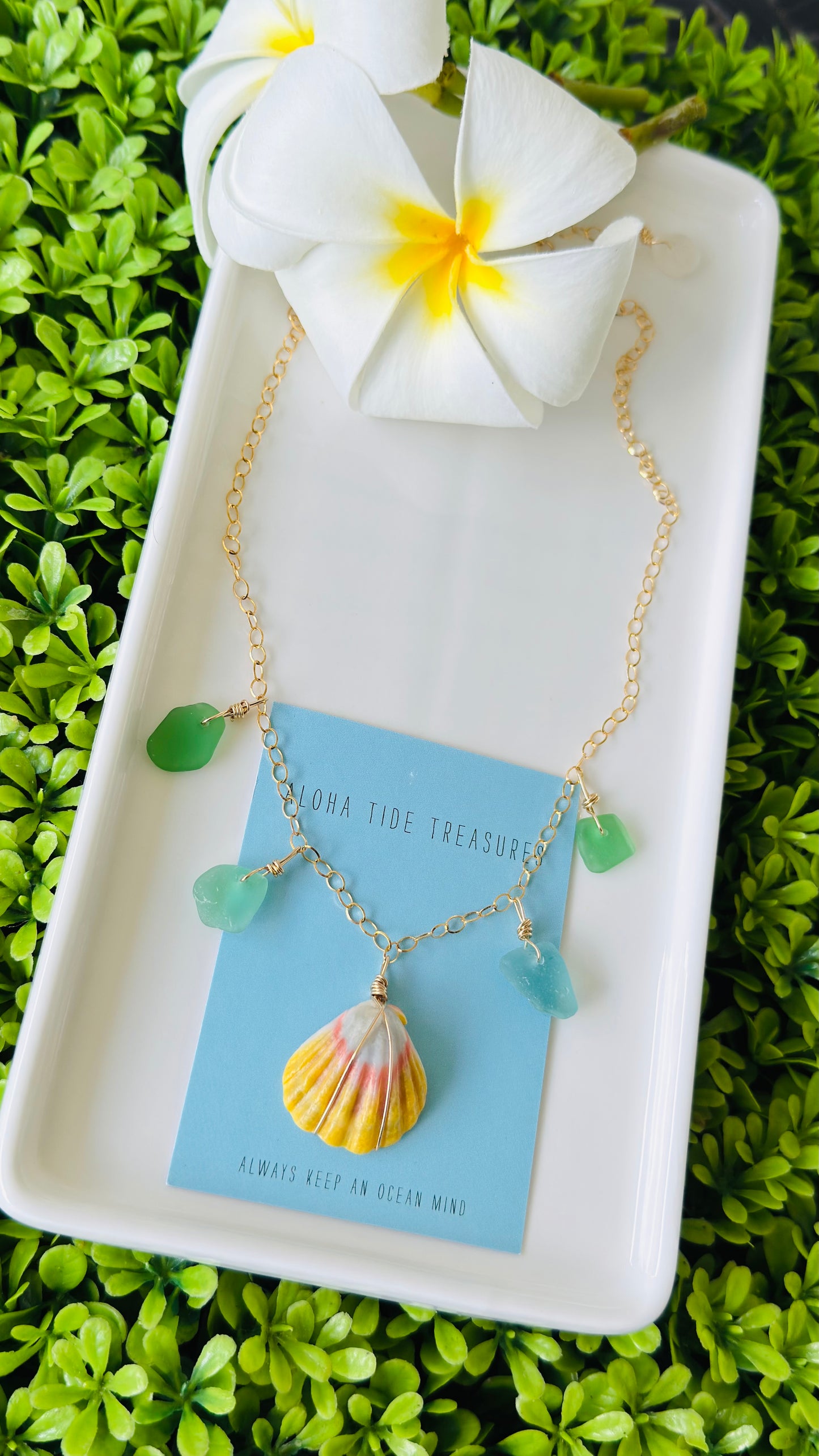 14K GF Dangle Necklace Sunrise/Seaglass - Mary
