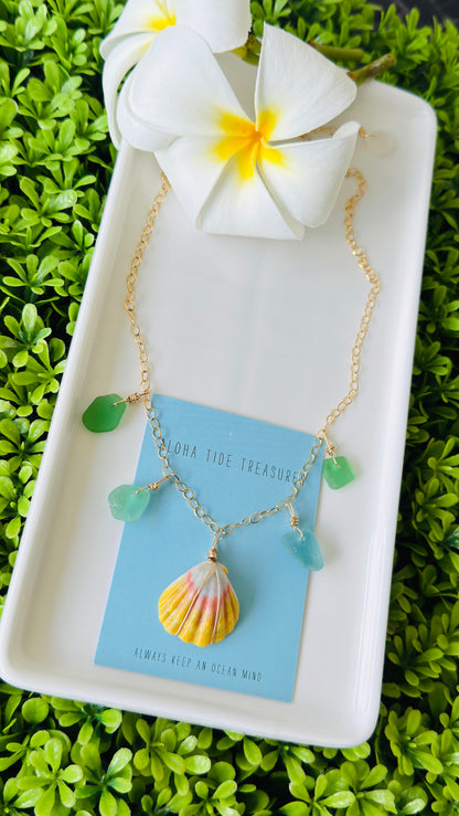 14K GF Dangle Necklace Sunrise/Seaglass - Mary