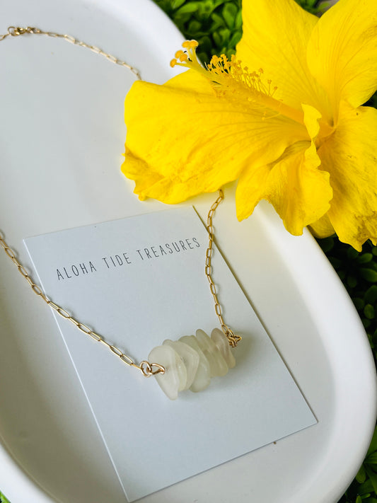 14K GF Sea glass bar Necklace 16”
