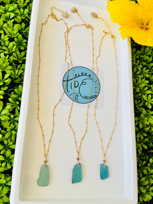 14K GF Blue Seaglass Necklaces - Carla
