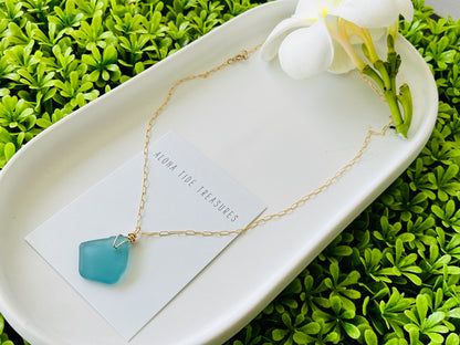 14K GF Blue Seaglass Necklace 18” - Stephanie