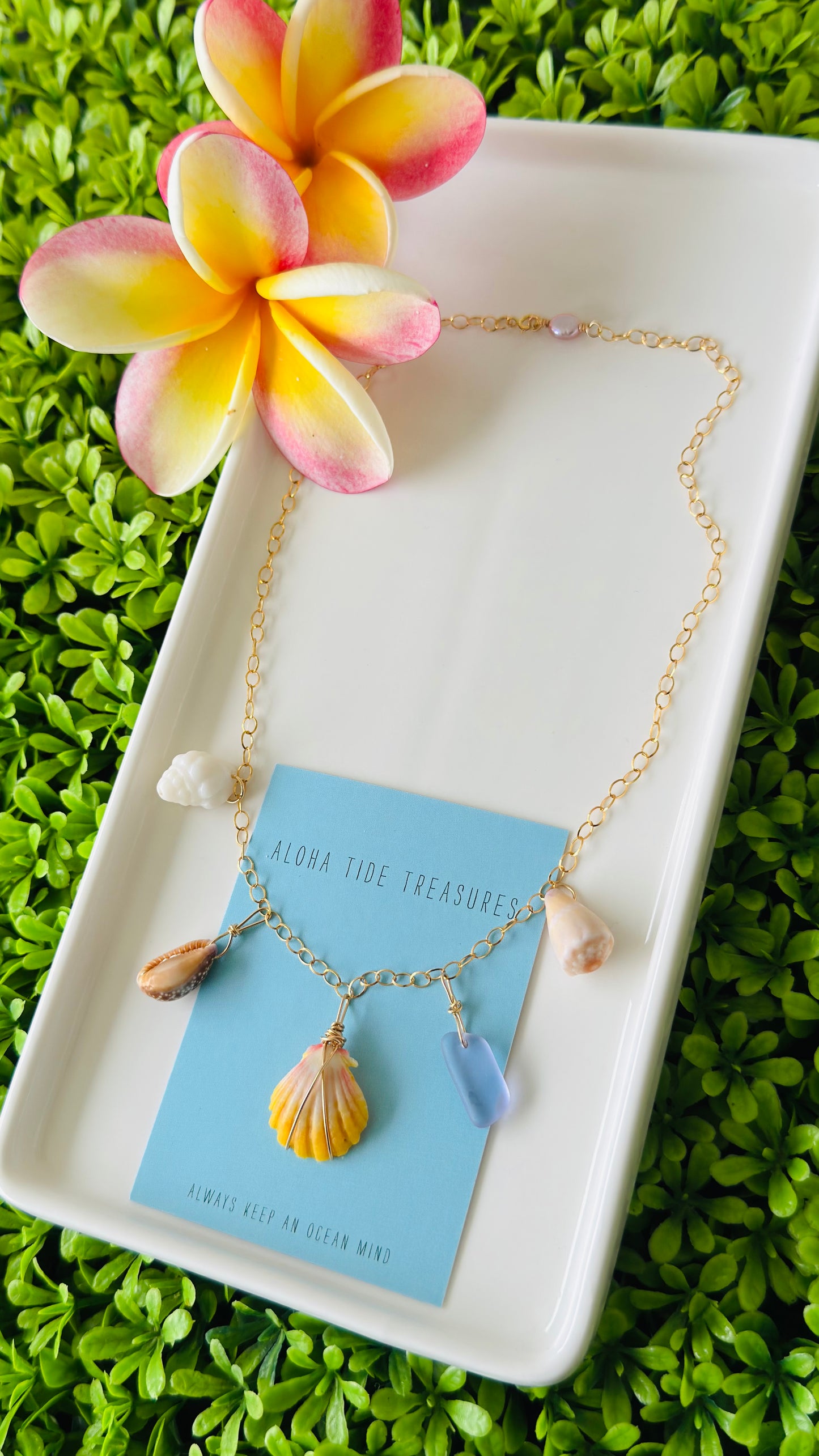 14K GF Dangle Necklace Sunrise/Shells 16”