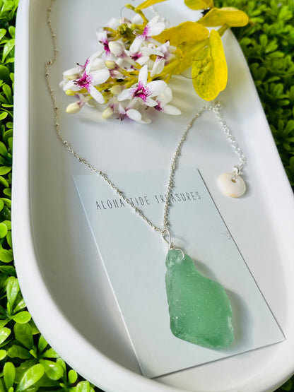 Sterling Silver Blue Sea Glass Necklace 18”
