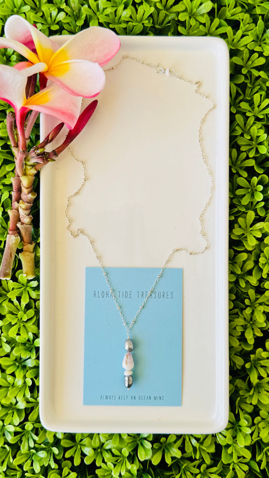 Sterling Silver Pearl/Puka Necklace 20” - Rebecca