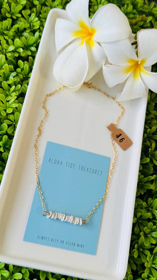 14K GF Dainty Puka Sand-Bar Necklace 16”