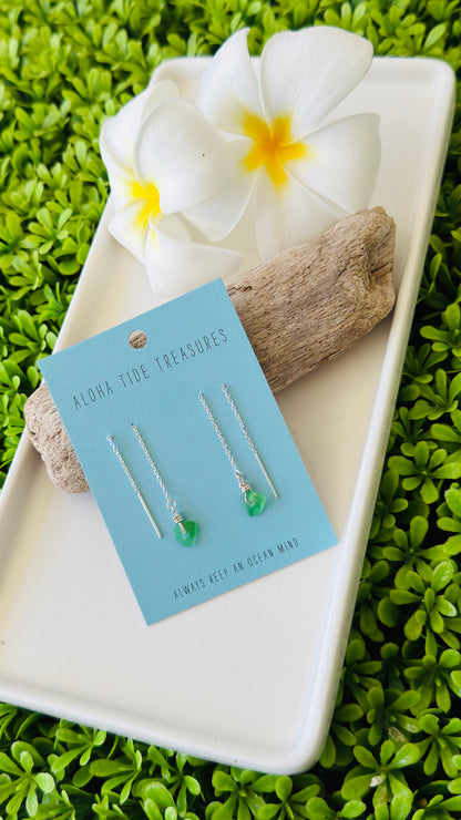 Sterling Silver White Seaglass Threader Earrings - Shayla