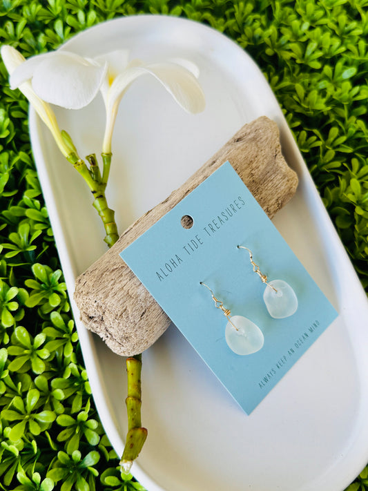 14K GF White Sea Glass Earrings
