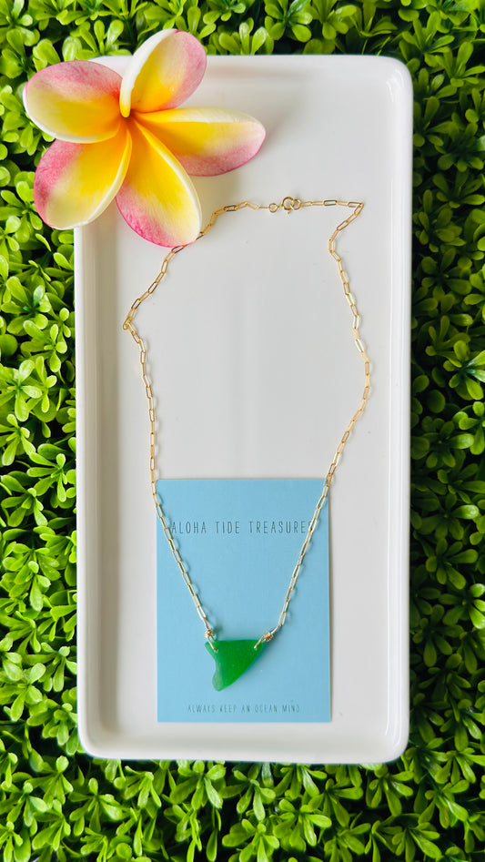 14K GF Green Seaglass Necklace 16” - AB