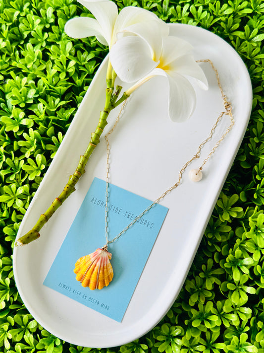 14K GF Sunrise Shell Necklace 16” - Amber