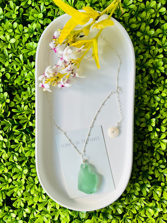 Sterling Silver Blue Sea Glass Necklace 18”