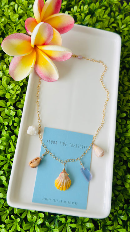 14K GF Dangle Necklace Sunrise/Shells 16”
