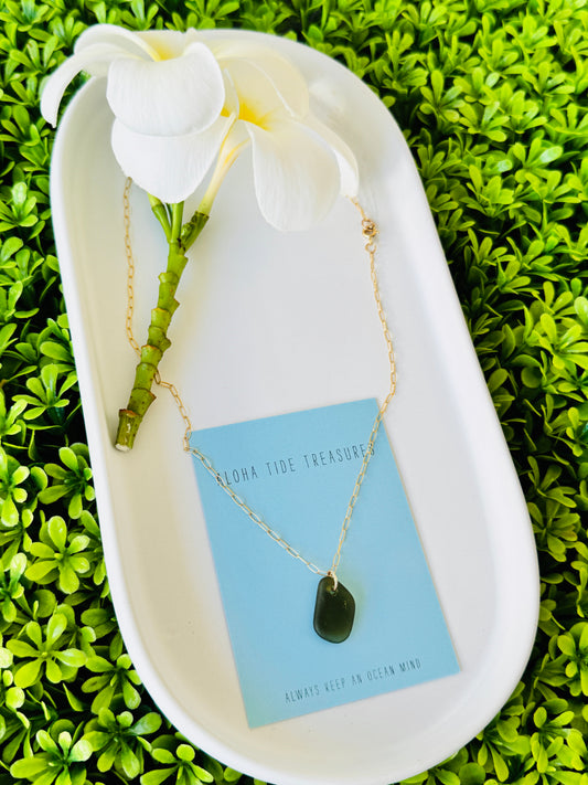 14K GF Mystic Green Seaglass Necklace 18”