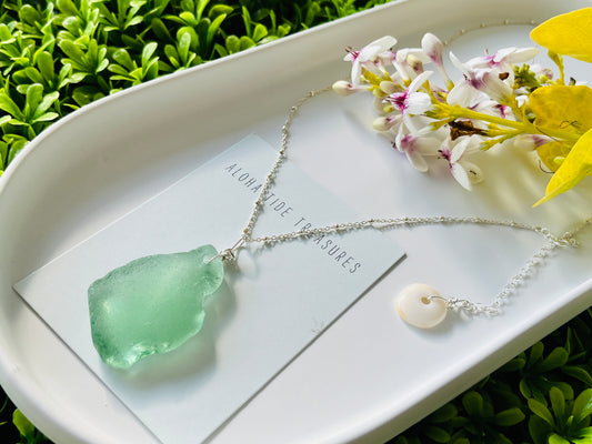 Sterling Silver Blue Sea Glass Necklace 18”