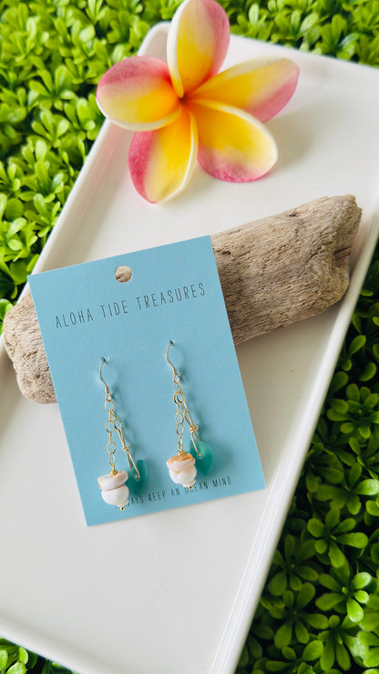 14K GF Dangle Puka/Seaglass Earrings