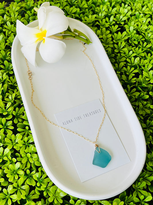 14K GF Blue Seaglass Necklace 18” - Stephanie