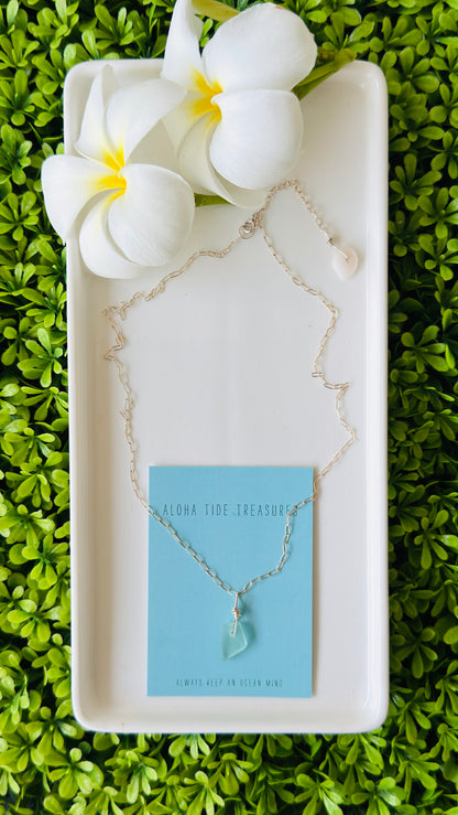 Sterling Silver Blue Seaglass Necklace 18” - Danielle