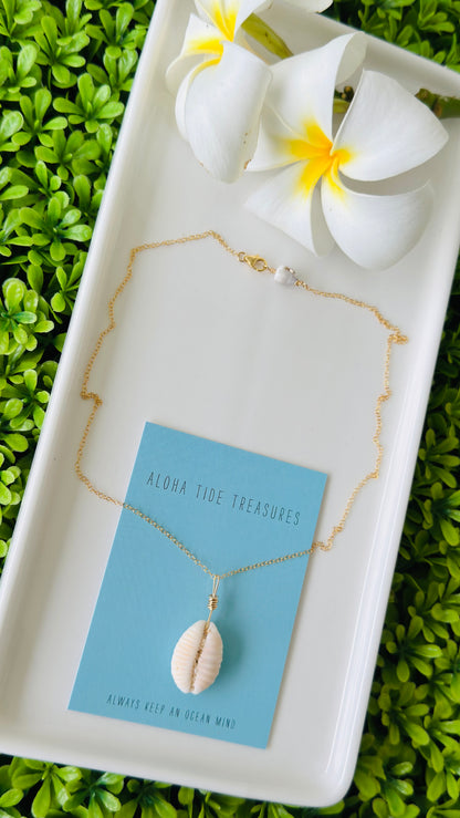 14K GF Granulated Cowrie Shell Necklace 16”
