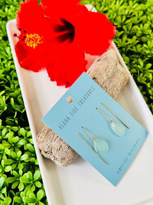 14K GF White Seaglass Threader Earrings