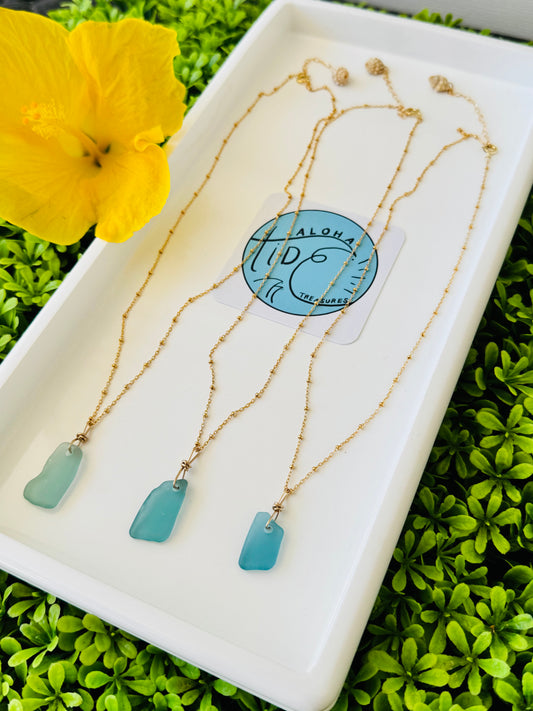 14K GF Blue Seaglass Necklaces - Carla