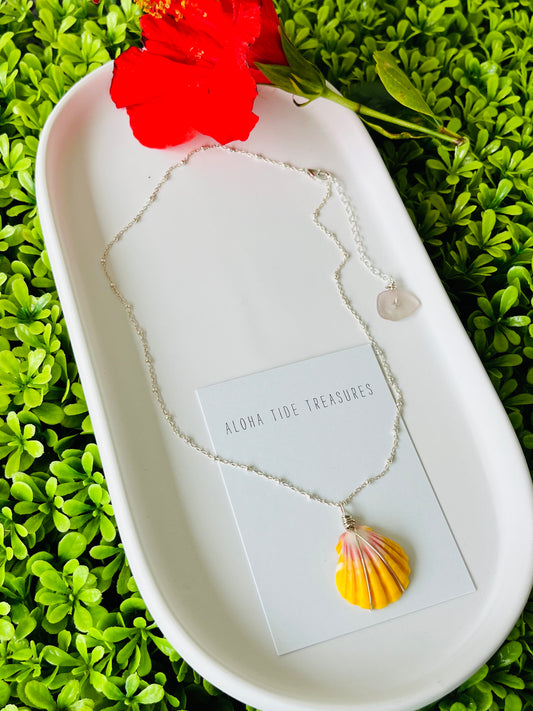 Sterling Silver Sunrise Shell Necklace 16”